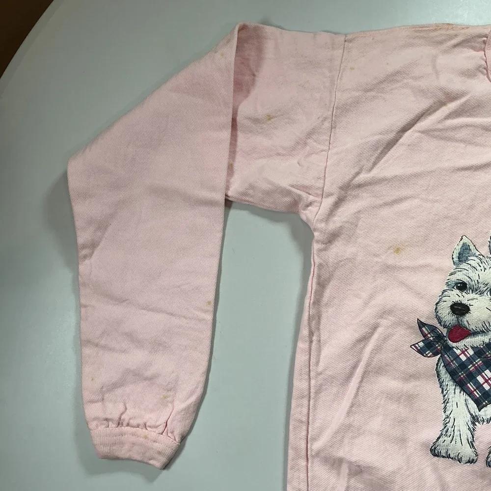 VTG USA Made 90s Puppy Dog Sweatshirt Girls Large 14 16 Pink